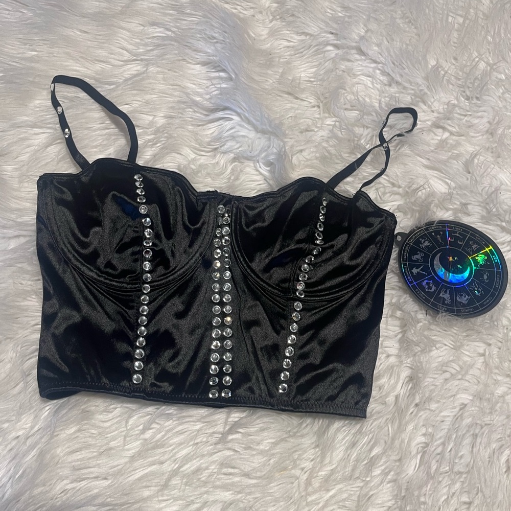 Black Rhinestone Embellished Horoscopez dollskill  Top